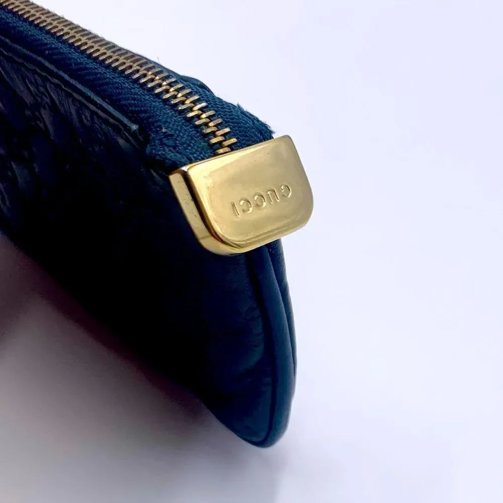 Auth GUCCI Navy Guccisima Zip Coin Purse Key Chain Excellent Preloved Pouch